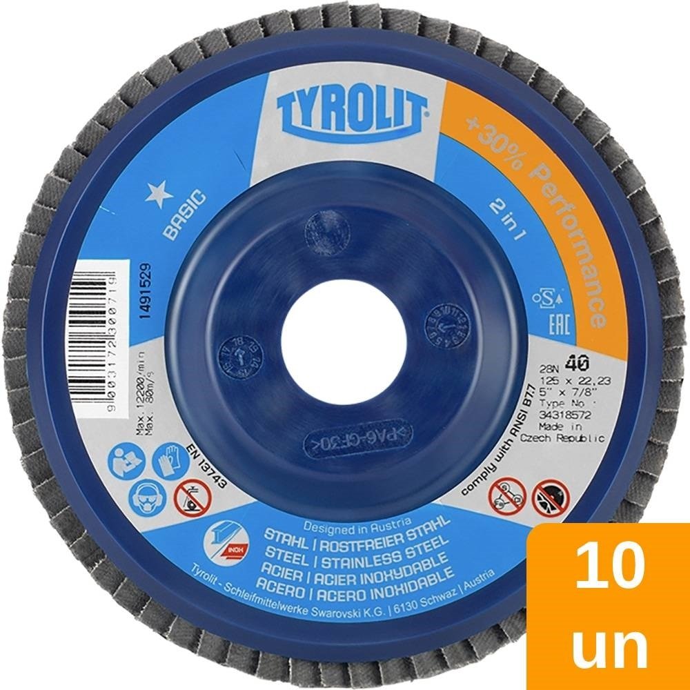 Disco Flap Tyrolit 4.1/2 G40 Zirconado Basic Plástico - Embalagem com 10 Unidades