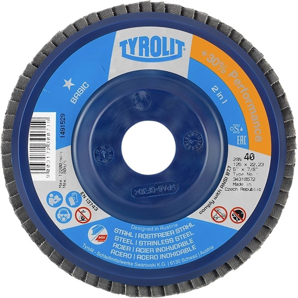 Disco Flap Tyrolit 4.1/2 G40 Zirconado Basic Plástico - Embalagem com 10 Unidades