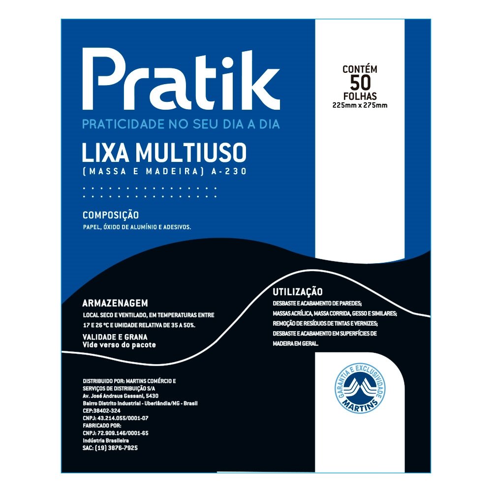 Lixa Pratik Massa e Madeira G100 225x275mm - Embalagem com 50 Unidades