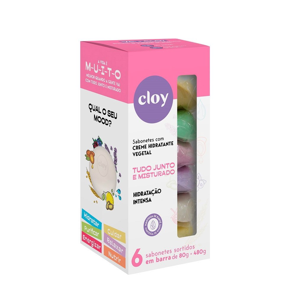 Sabonete Cloy Beauty Bar Ultra Hidratante Selections 80g Embalagem com 6 Unidades