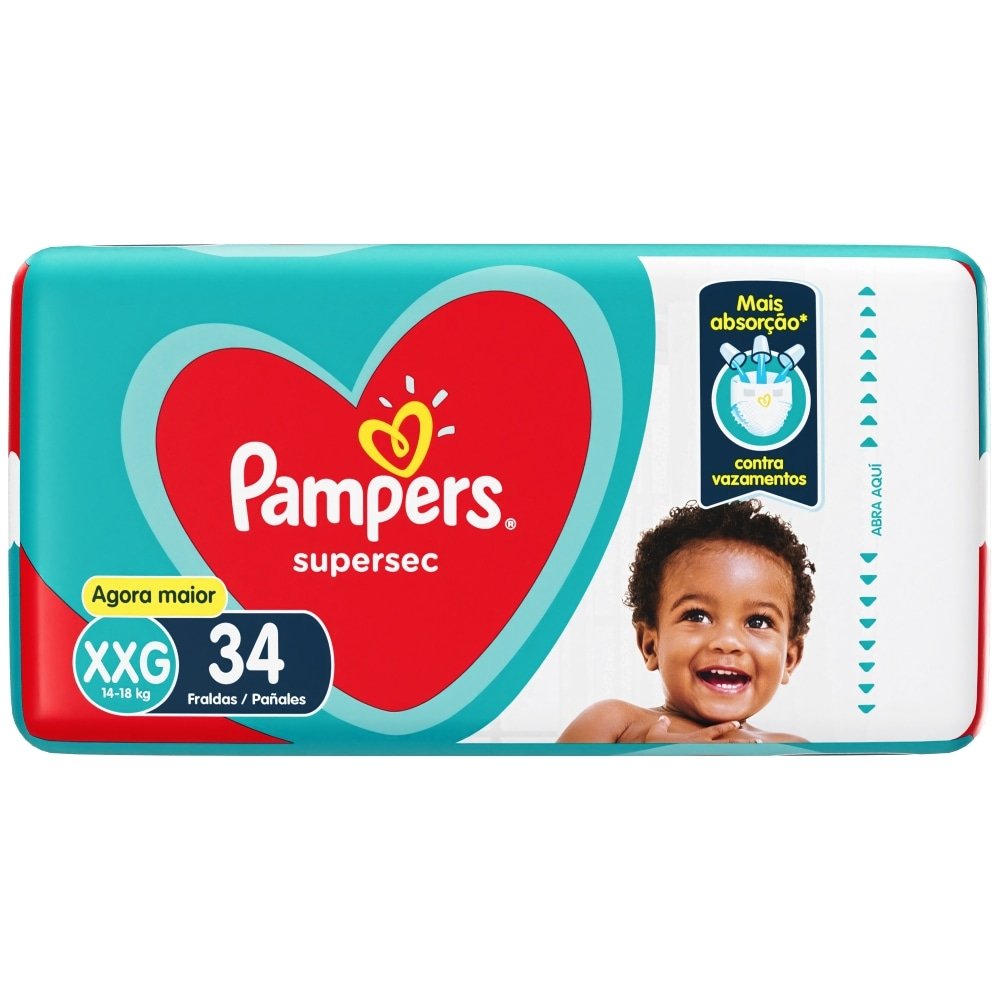 Fralda Descartável Pampers Supersec Tamanho XXG - 4 Pacotes com 34 Tiras - Total 136 Tiras