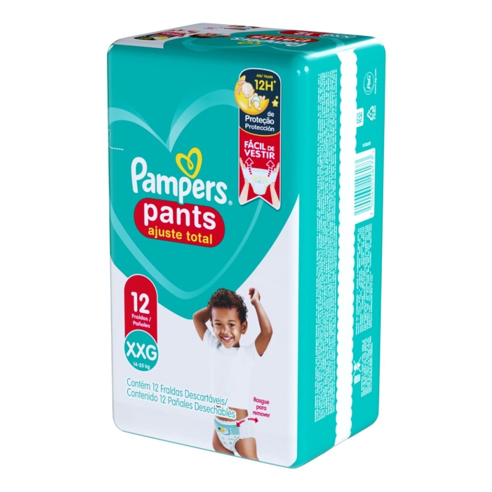 Fralda Descartável Pampers Pants Ajuste Total Tamanho XXG - 8 Pacotes com 12 Fraldas - Total 96 Tiras