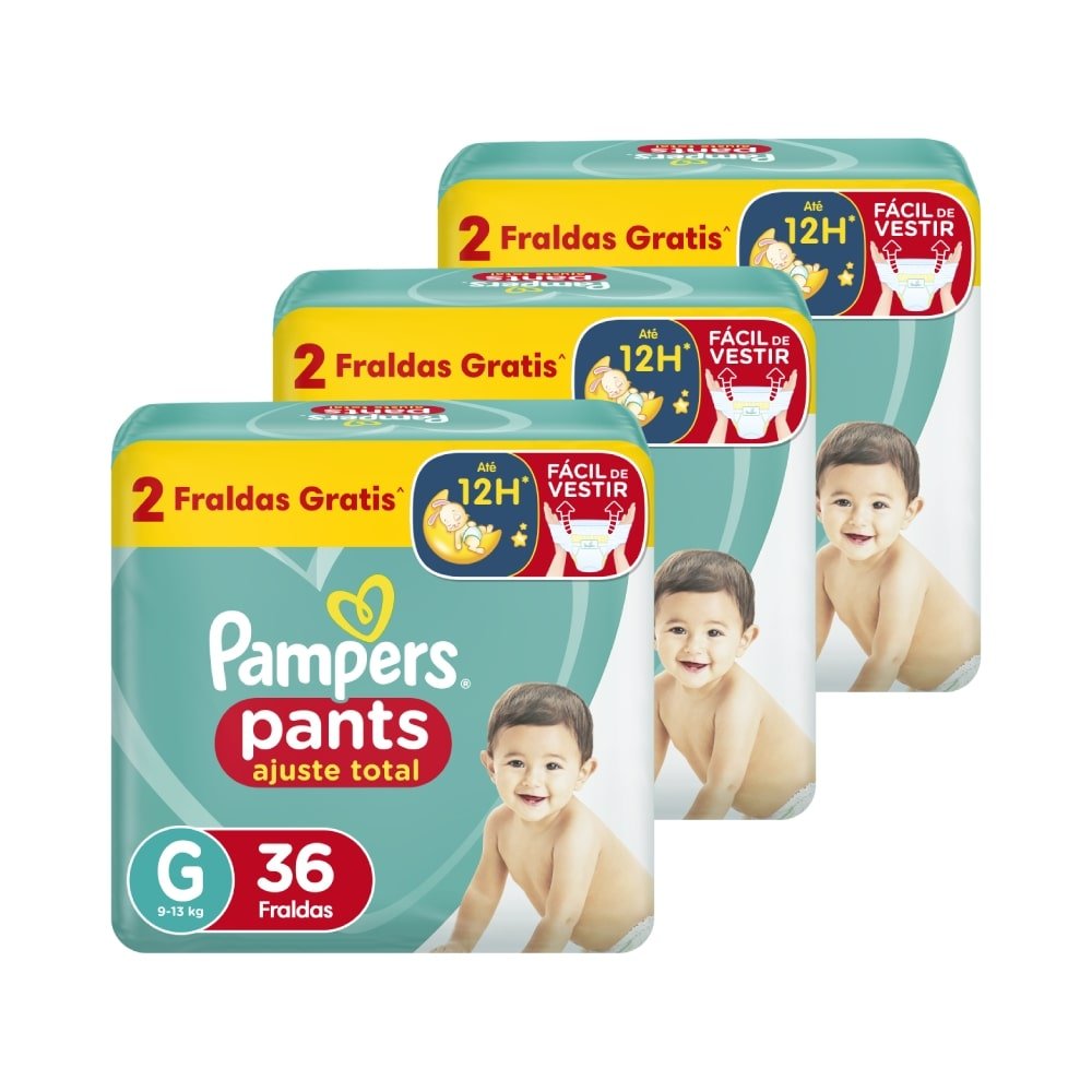Fralda Descartável Pampers Pants Tamanho G - 3 Pacotes com 36 Fraldas - Total 108 Tiras