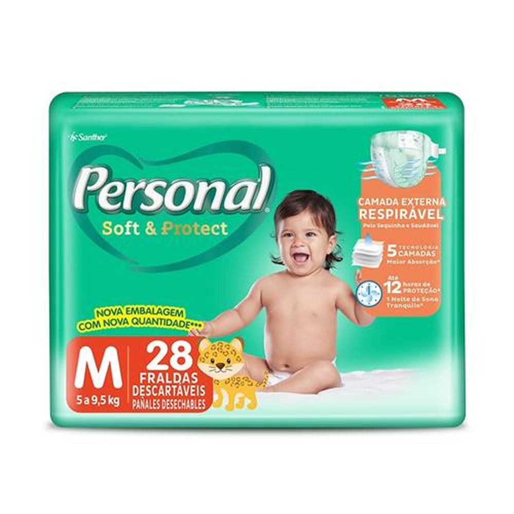 Fralda Descartável Personal Soft & Protect Jumbo Tamanho M - 9 Pacotes - Total 252 Tiras