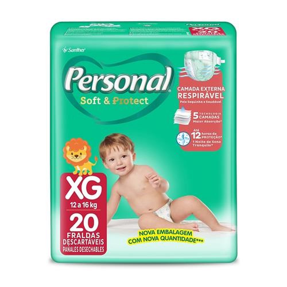 Fralda Descartável Personal Soft & Protect Jumbo Tamanho XG - 9 Pacotes - Total 180 Tiras