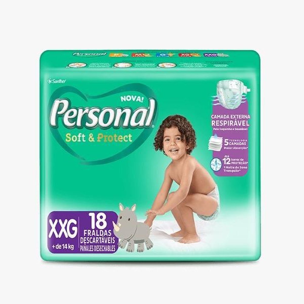Fralda Descartável Personal Soft & Protect Jumbo Tamanho XXG - 9 Pacotes com 18 Tiras