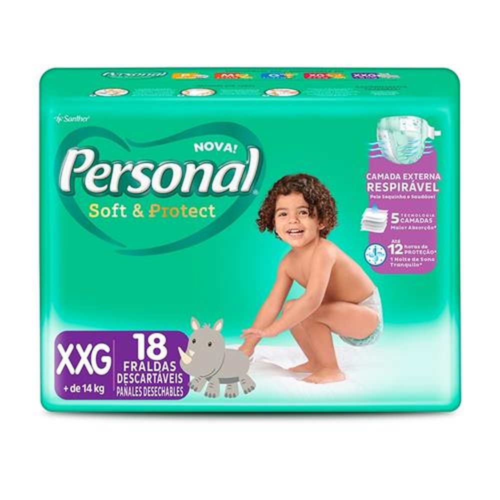 Fralda Descartável Personal Soft & Protect Jumbo Tamanho XXG - 9 Pacotes com 18 Tiras