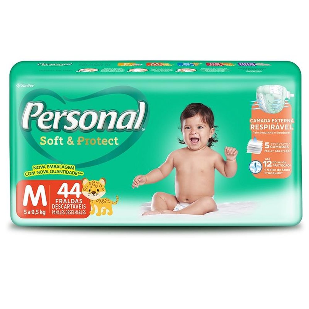 Fralda Descartável Personal Soft & Protect Tamanho M - 6 Pacotes com 44 Tiras