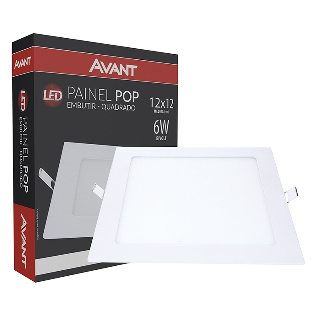 Plafon Painel Avant Led 12cm Alumínio Quadrado Embutir 6W 6,5K 360 Lúmens