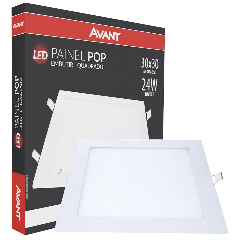 Plafon Painel Avant Led 29 cm Alumínio Quadrado Embutir | 1680 Lúmens 6,5K 24W Bivolt