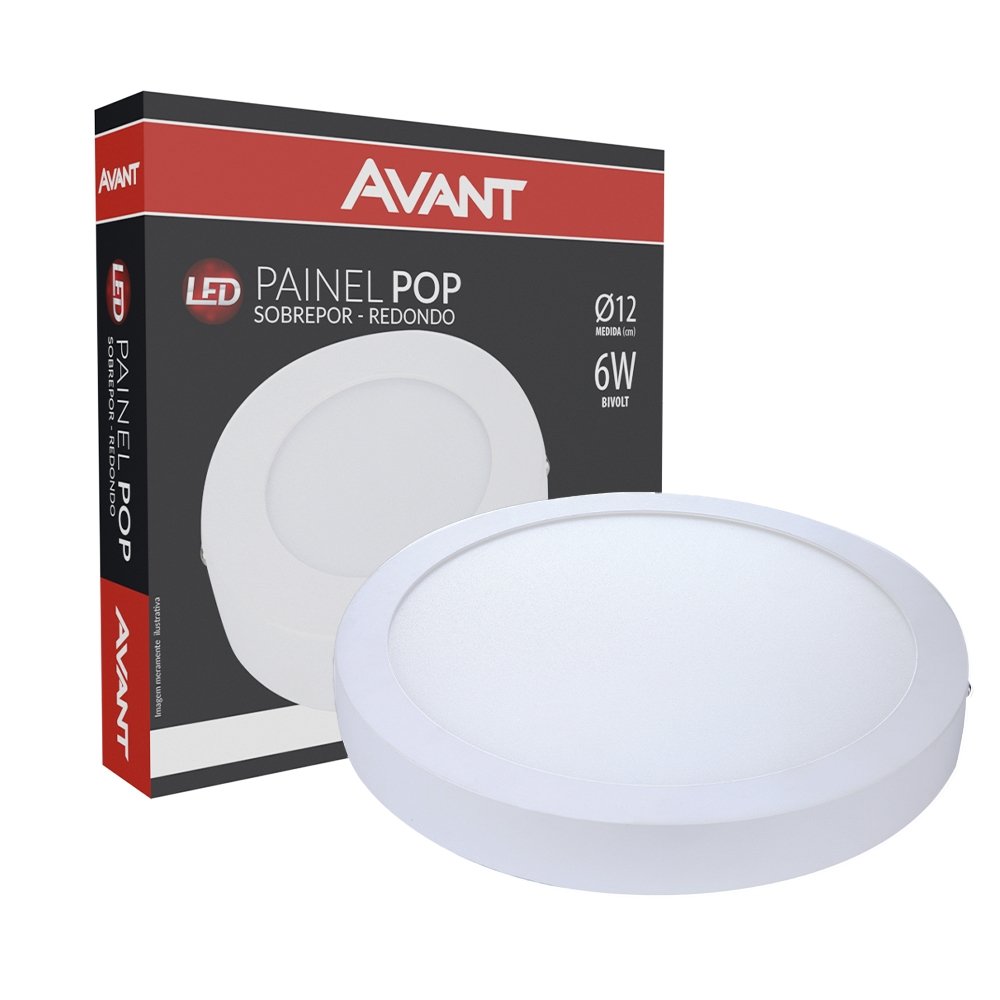 Plafon Painel Avant Led 12cm Alumínio Redondo Sobrepor 6W 6,5K 360 Lúmens