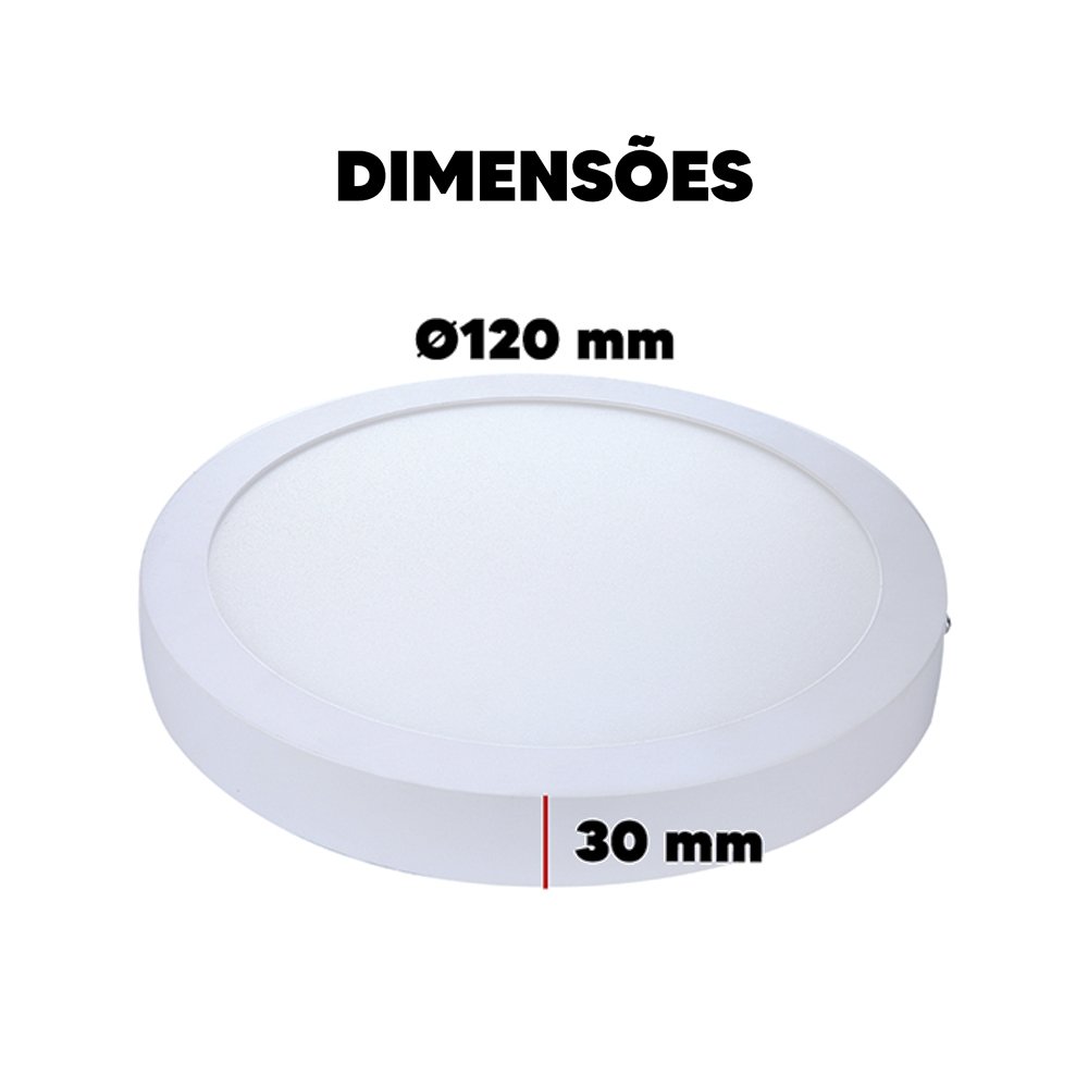 Plafon Painel Avant Led 12cm Alumínio Redondo Sobrepor 6W 6,5K 360 Lúmens