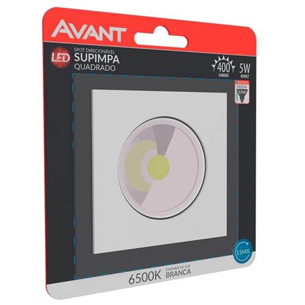 Spot Avant Led Quadrado Embutir 5W 6,5K 400 Lumens