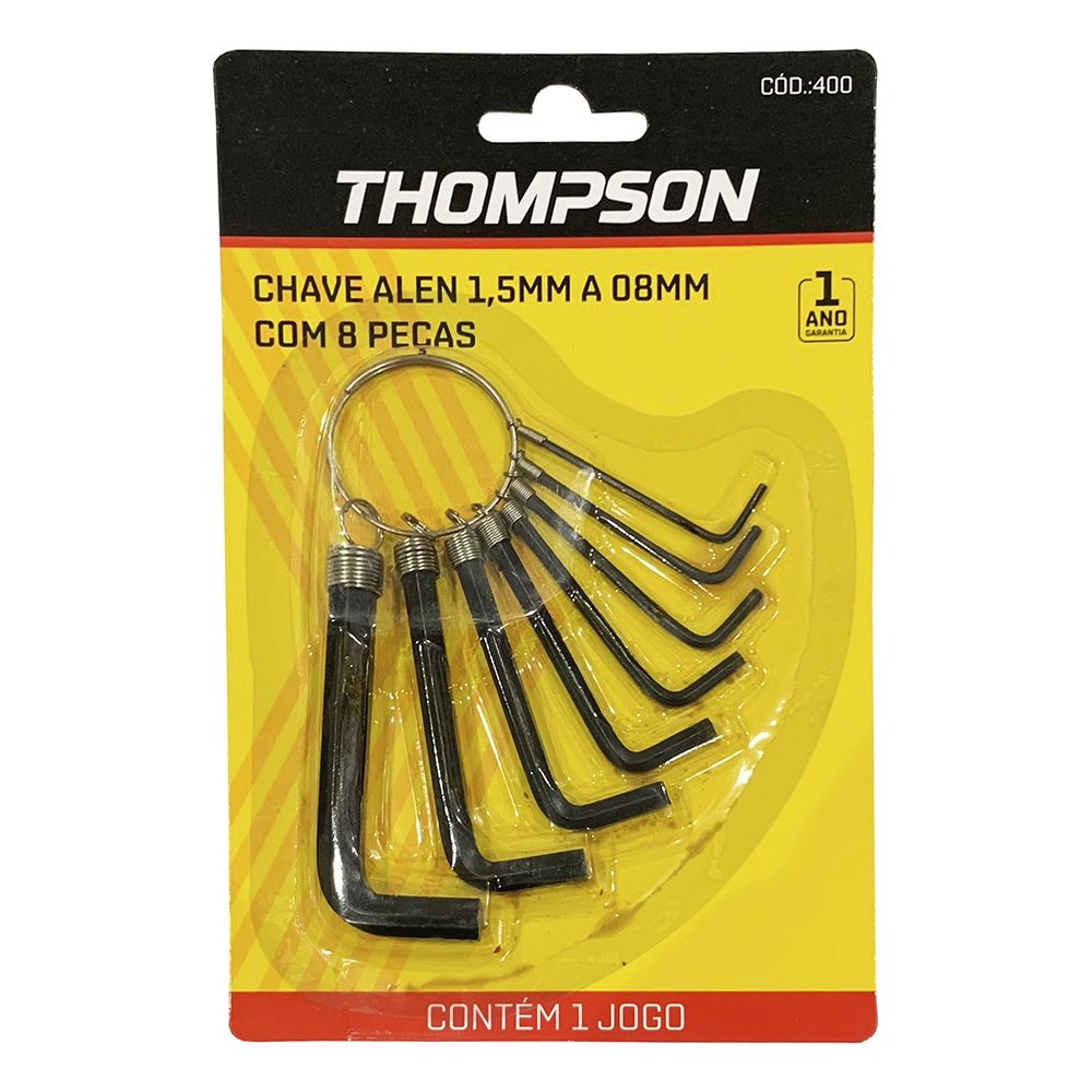 Chave Hexagonal L Tipo Allen Thompson Premium 1.5mm a 8mm - Embalagem com 8 Peças