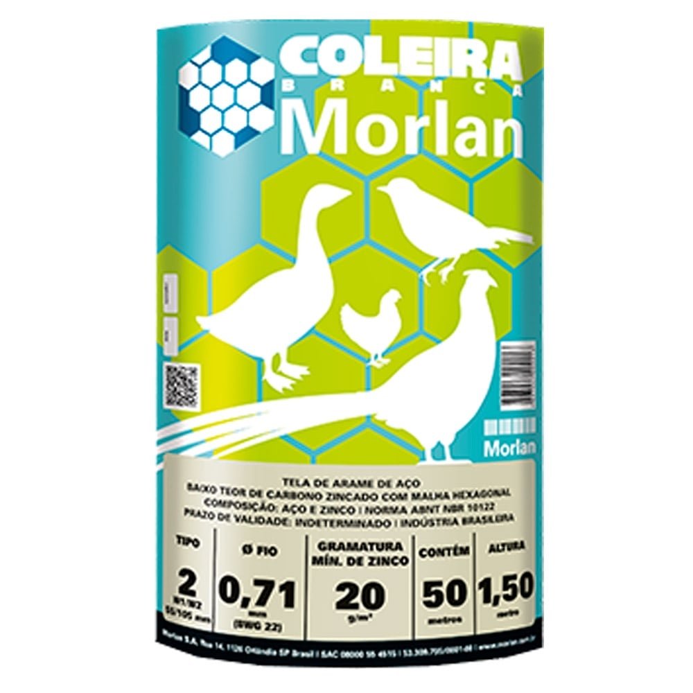 Tela Coleira Branca Morlan para Galinheiro 2x22x1,50m 50m
