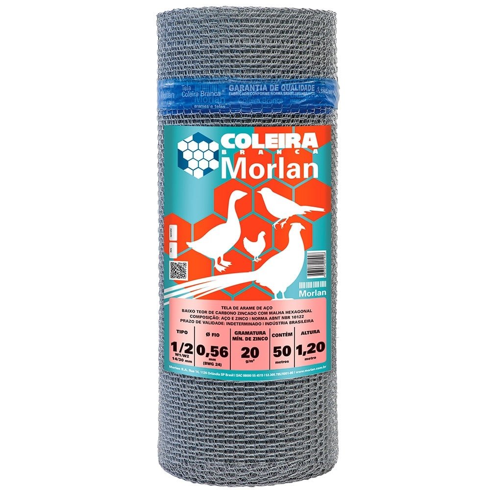 Tela Coleira Branca Morlan para Viveiro 1/2x24x1,00m 50m