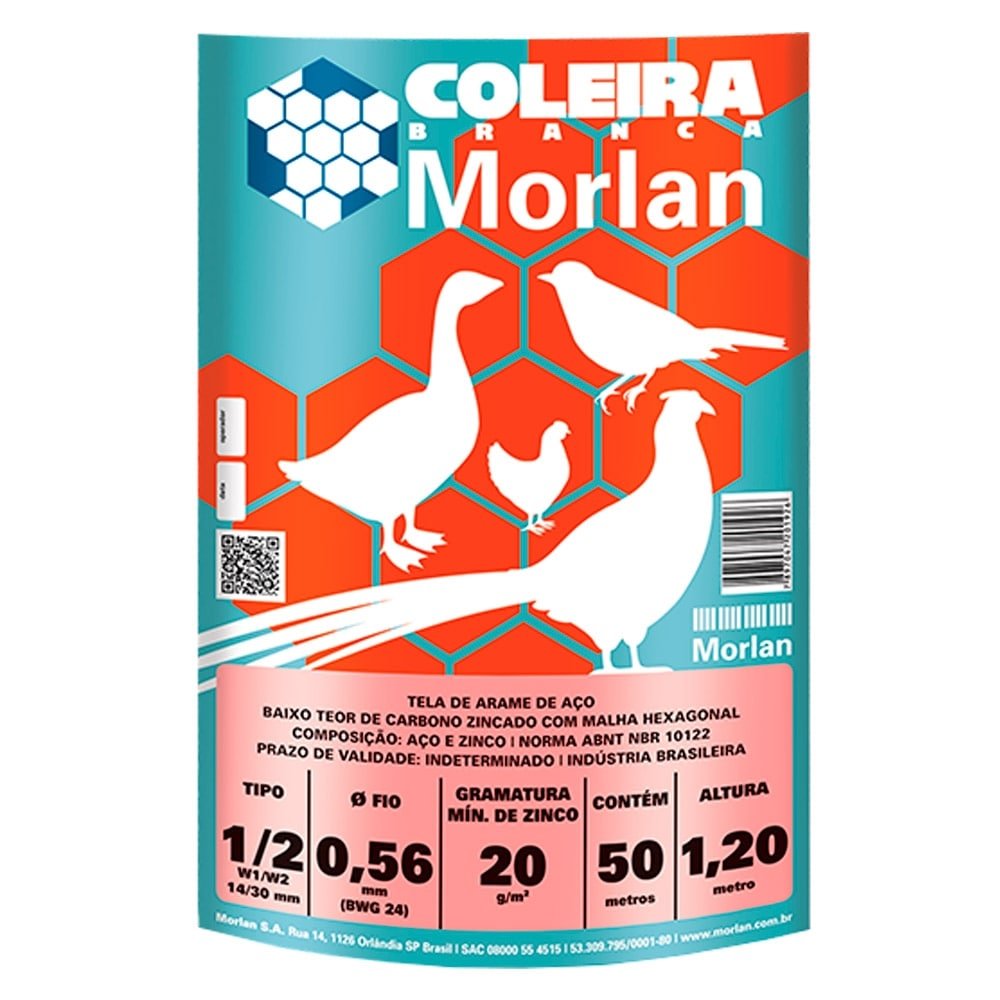 Tela Coleira Branca  Morlan para Viveiro 1/2x24x1,00m 50m