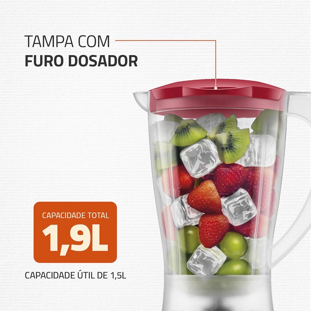 Liquidificador Mondial L-550 - Copo Leitoso, 550W,  Vermelho, 220V