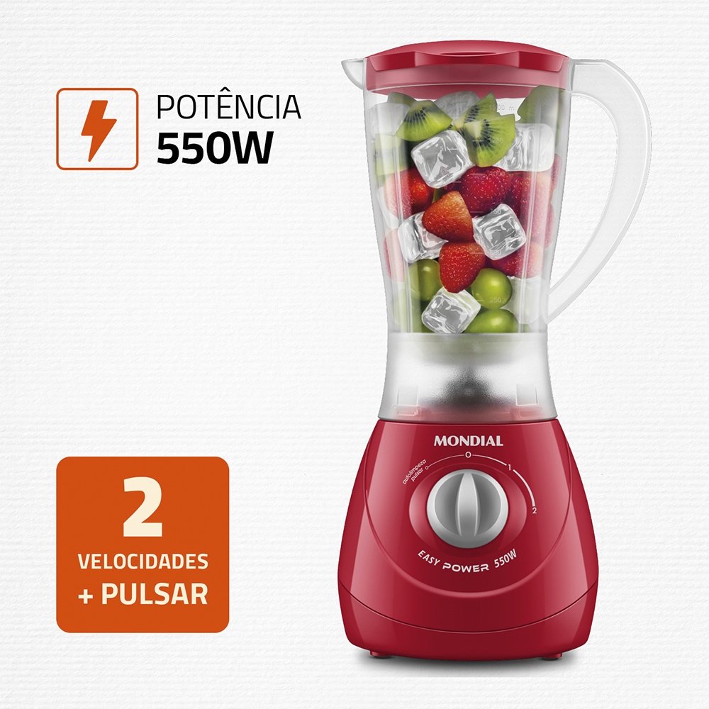 Liquidificador Mondial L-550 - Copo Leitoso, 550W,  Vermelho, 220V