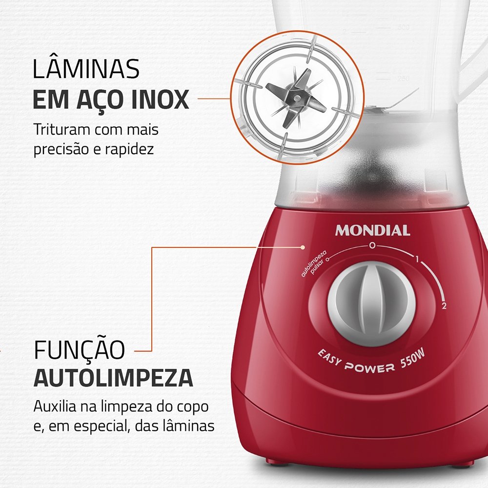 Liquidificador Mondial L-550 - Copo Leitoso, 550W,  Vermelho, 220V