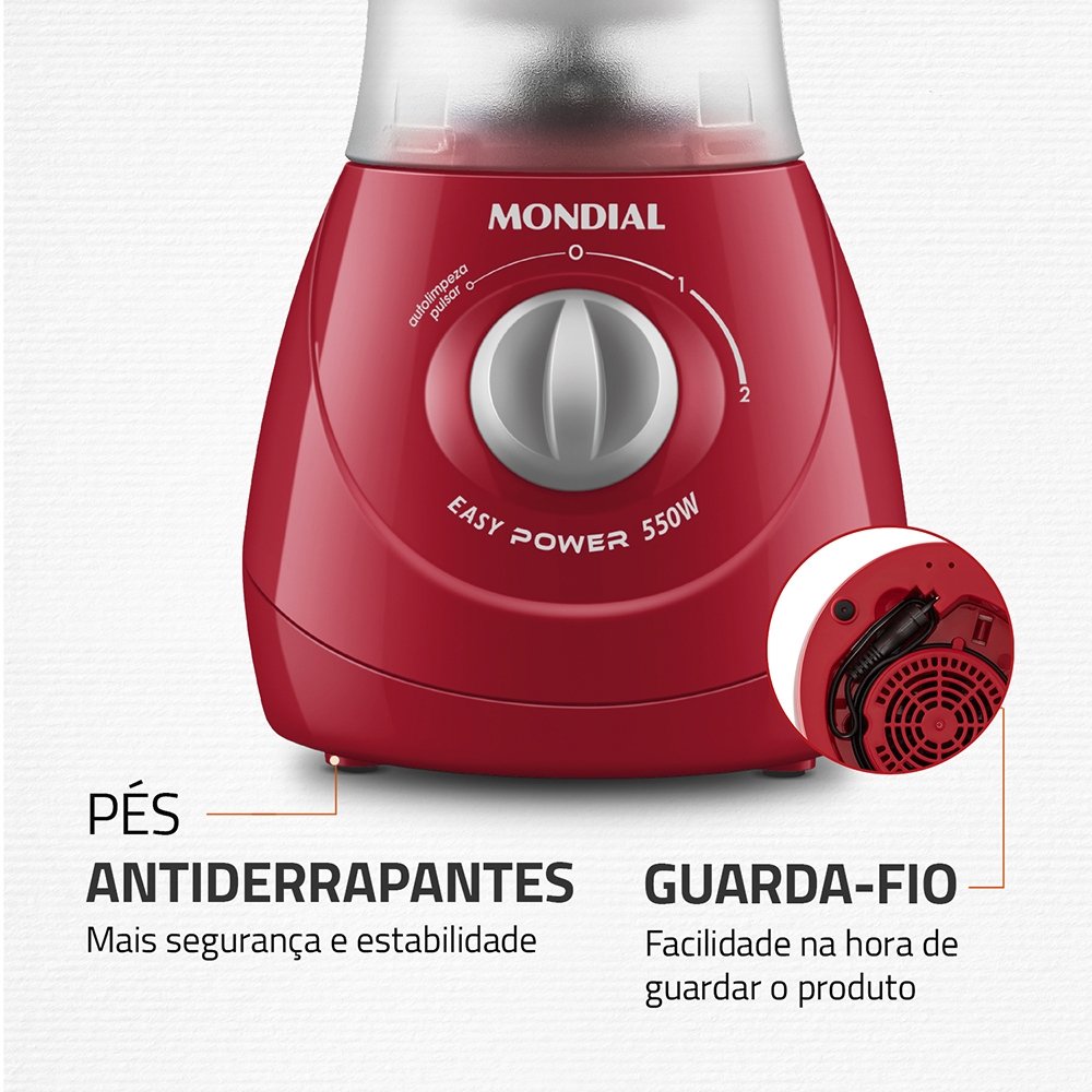 Liquidificador Mondial L-550 - Copo Leitoso, 550W,  Vermelho, 220V