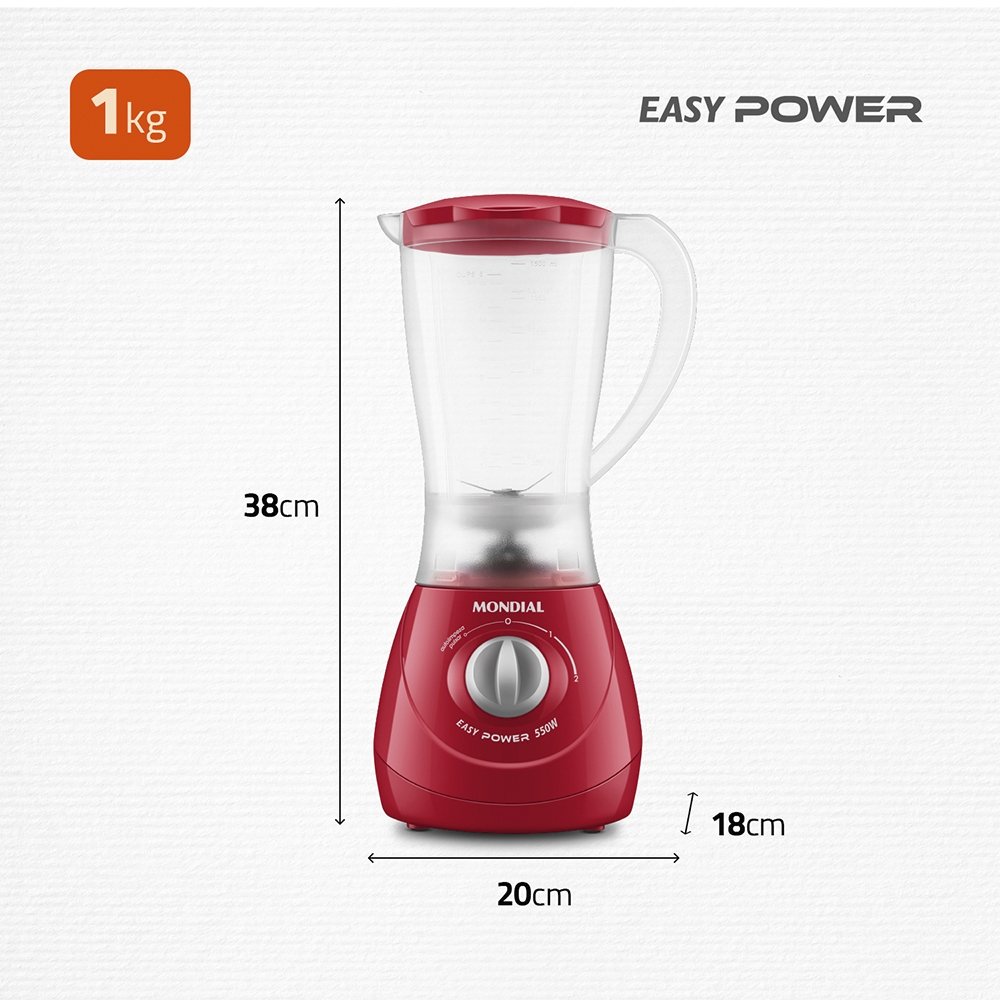 Liquidificador Mondial L-550 - Copo Leitoso, 550W,  Vermelho, 220V