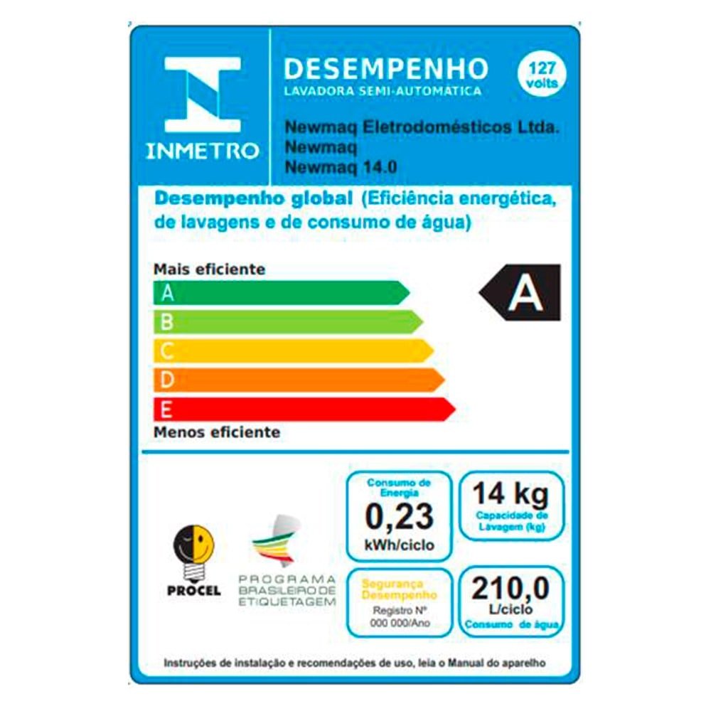 Tanquinho/Máquina de Lavar Roupas Semi-automática 14Kg Newmaq Branca, 110V
