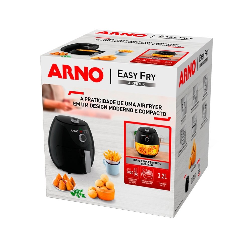 Fritadeira Air Fryer Arno EZFP EasyFry - 1100W, 3,2 Litros, Preta 220V