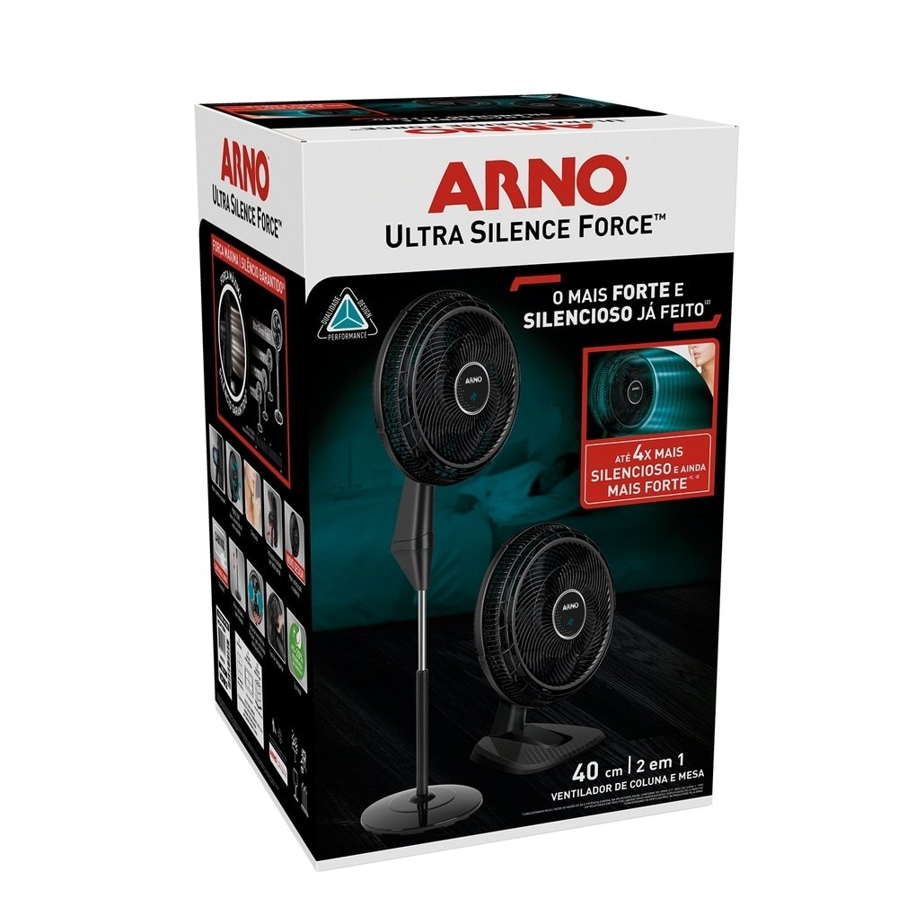Ventilador de Mesa e Coluna Arno VDM2 40cm, 2 em 1, 3 Velocidades, 6 Pás, Preto, 110V