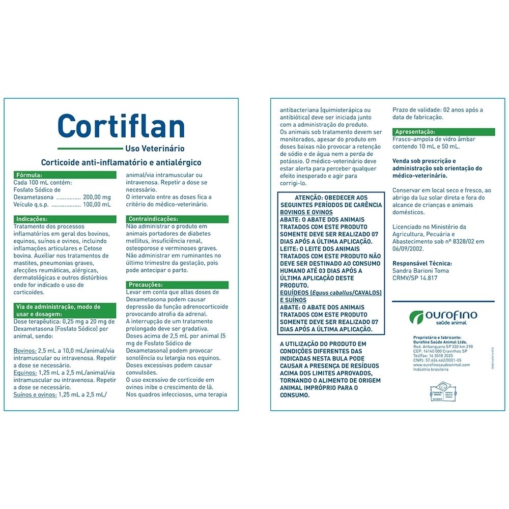 Cortiflan Anti-Inflamatório Dexametazona Injetável 50ml - Ouro Fino