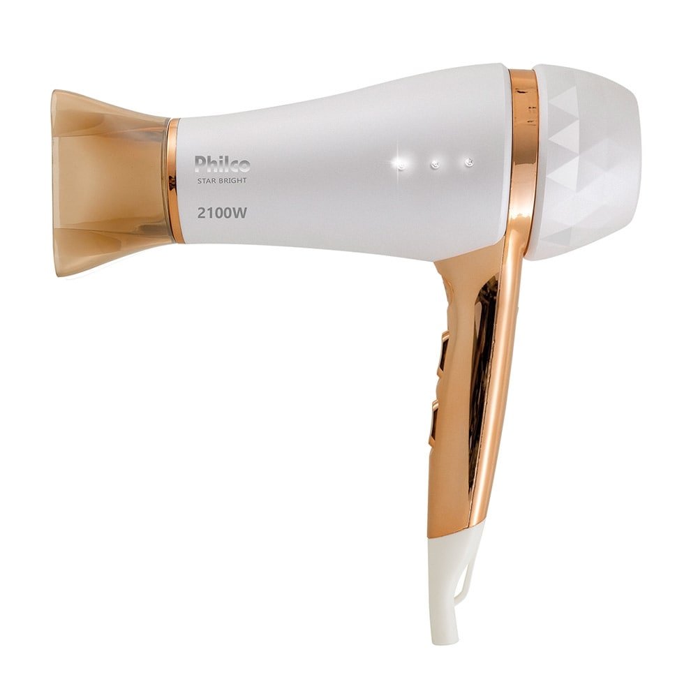 Secador Philco Star Bright PSC10, 2100W, 2 Velocidades, 3 Temperaturas, Branco/Dourado, 110V
