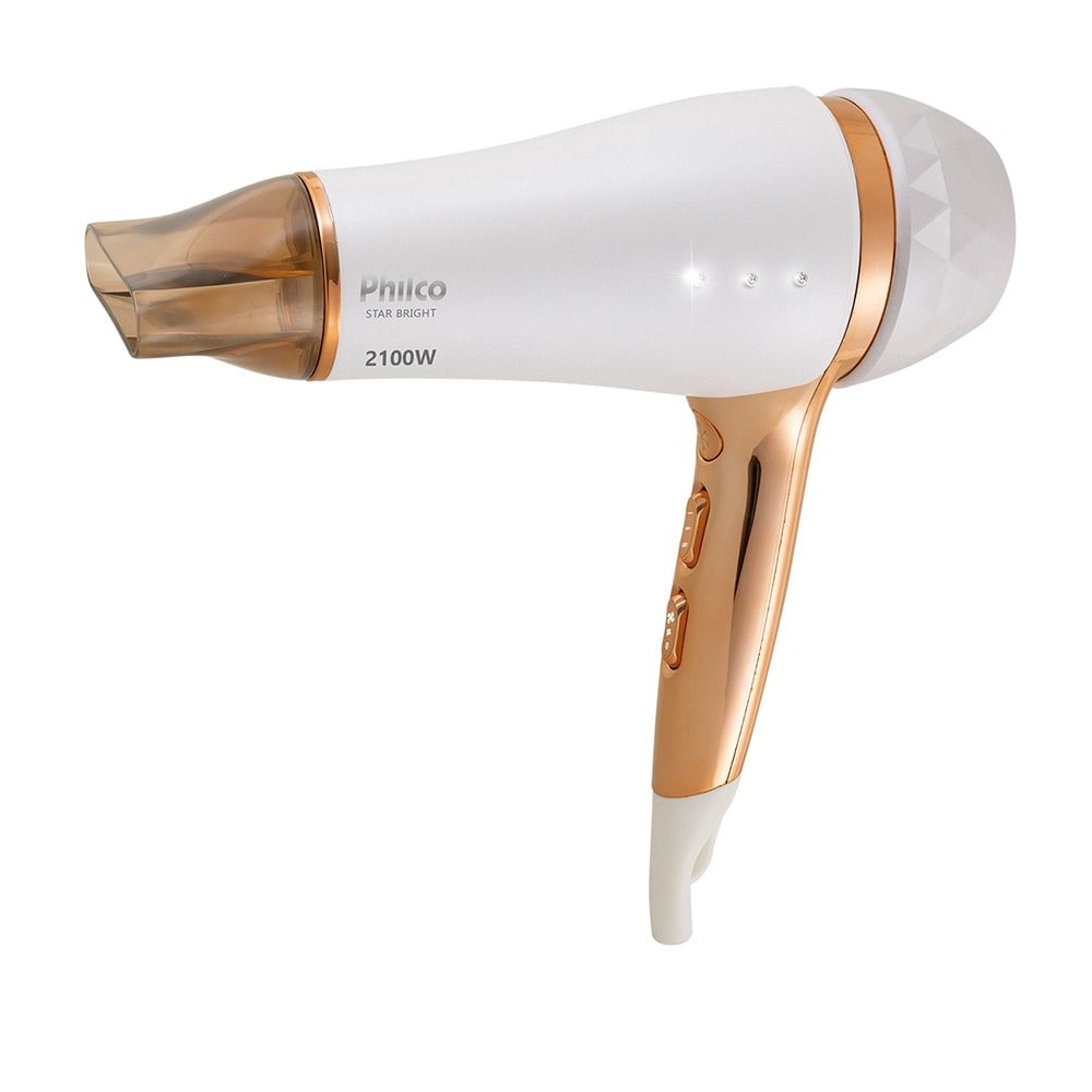 Secador Philco Star Bright PSC10, 2100W, 2 Velocidades, 3 Temperaturas, Branco/Dourado, 110V