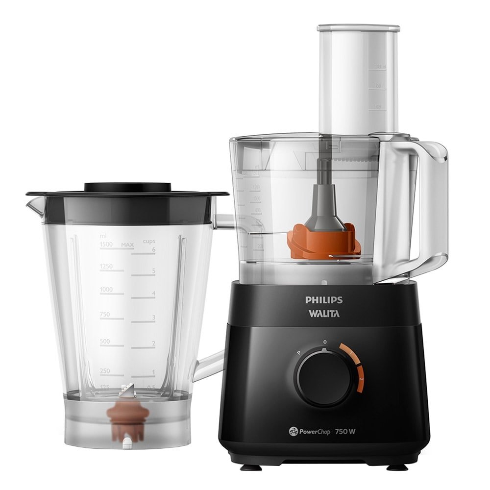 Multiprocessador Philips Walita RI7301 PowerChop 750, Função Color Code, 4 Acessórios, 2 Velocidades, 750W, Preto, 220V