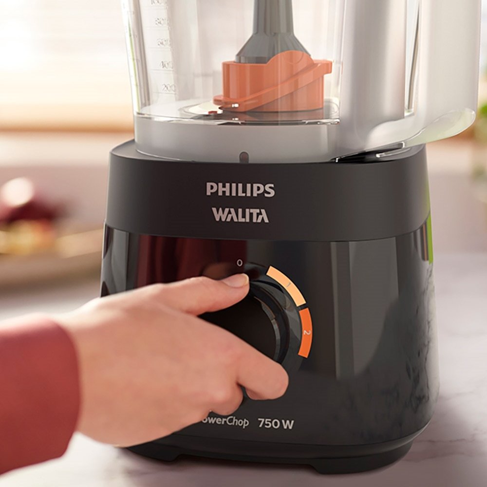 Multiprocessador Philips Walita RI7301 PowerChop 750, Função Color Code, 4 Acessórios, 2 Velocidades, 750W, Preto, 220V