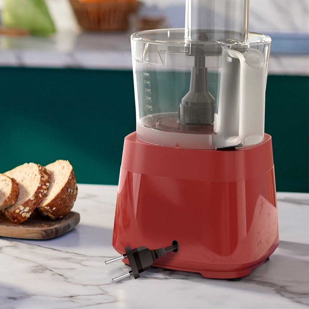 Multiprocessador Philips Walita RI7302 PowerChop 750 Plus - 6 acessórios, 2 Velocidades + Pulsar, 750W, Vermelho, 110V