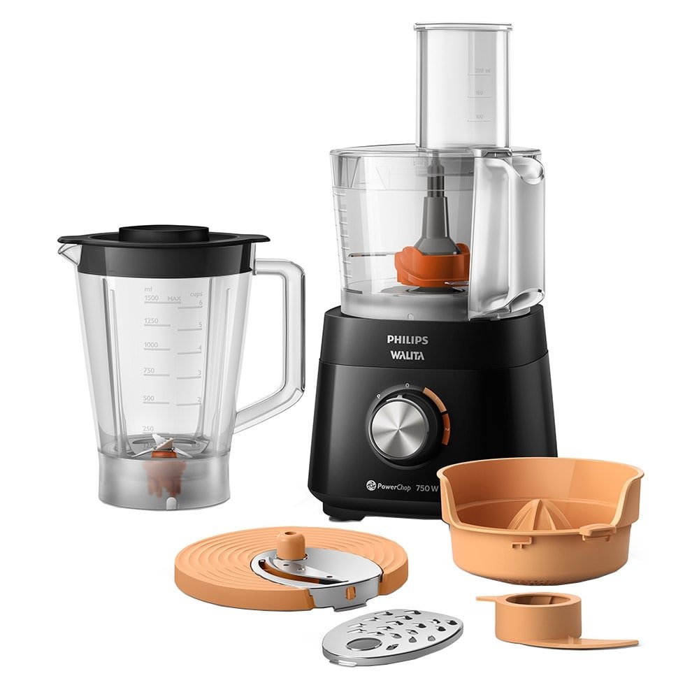 Multiprocessador Philips Walita RI7302 PowerChop 750 Plus - 6 Acessórios, 2 Velocidades, 750W Preto, 220V