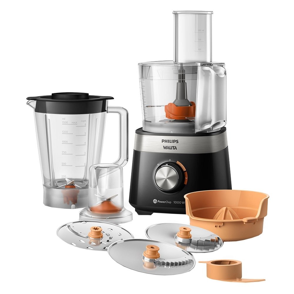Multiprocessador Philips Walita RI7303 PowerChop 1000 - 2 Velocidades, 8 Acessórios, 1000W, Preto, 110V