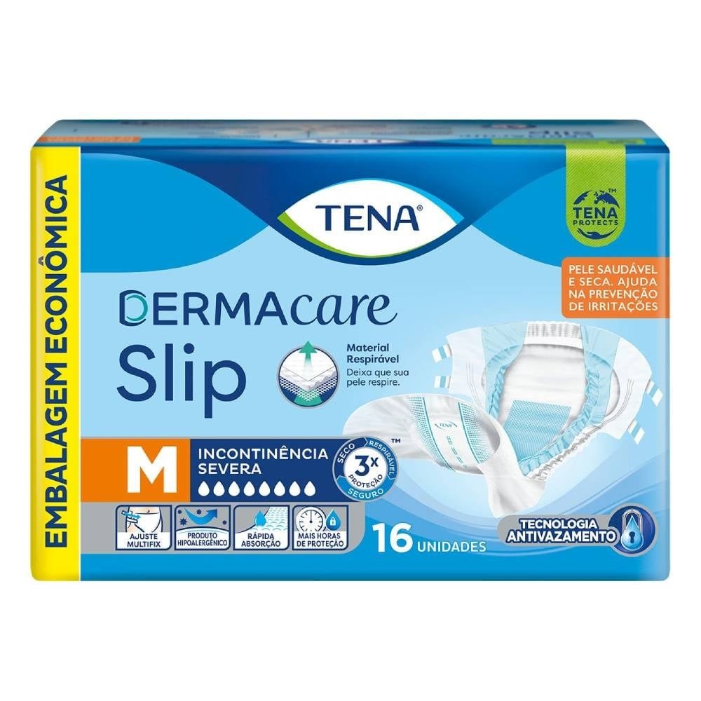 Fralda Geriátrica Tena Slip Dermacare Tamanho M - 4 Pacotes com 16 Tiras