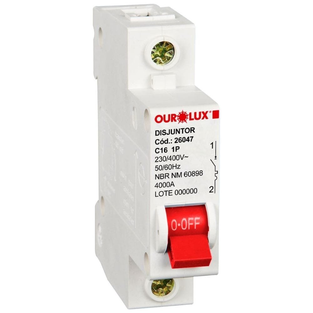 Disjuntor Ourolux DIN 1P 16A Curva C Branco