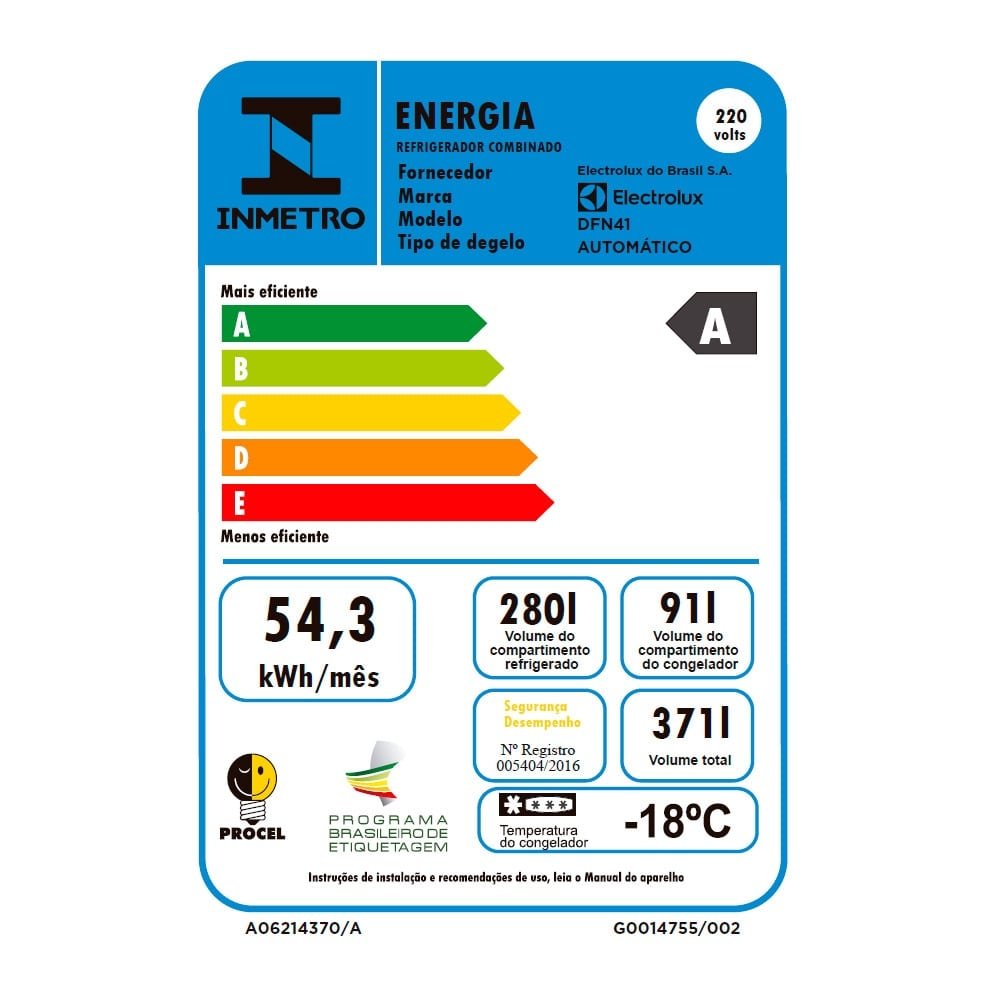 Refrigerador Electrolux 371 Litros DFN41 | Frost Free, 2 Portas, Branco, 220V