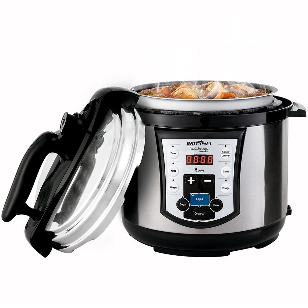 Panela Elétrica de Pressão Britânia 5 Litros, Digital, 900W, Aço Escovado, 110V