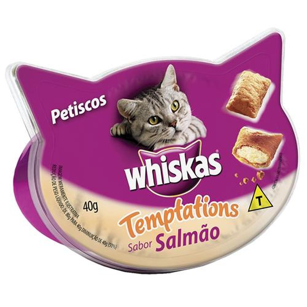 Ração para Gato Whiskas Temptations Petiscos Salmão 40g - Embalagem com 12 Unidades