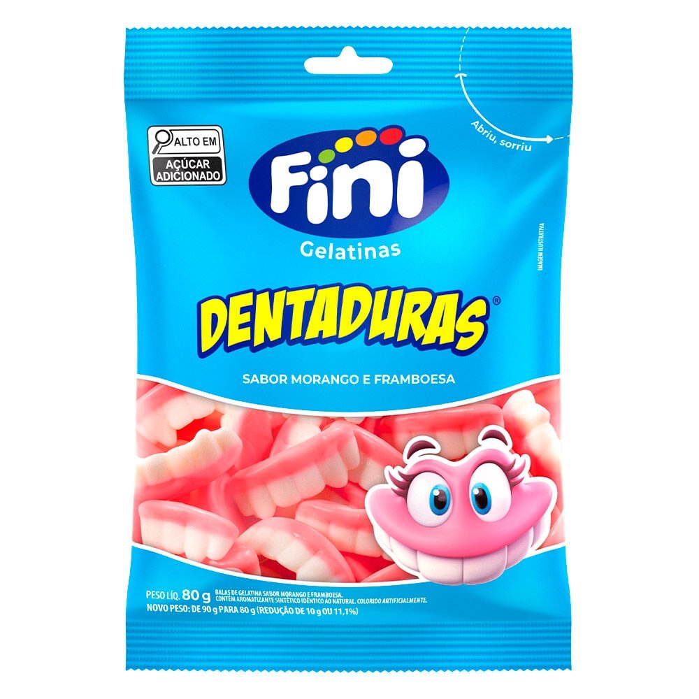 Bala Fini Gelatina Dentadura 80g - Embalagem com 12 Unidades