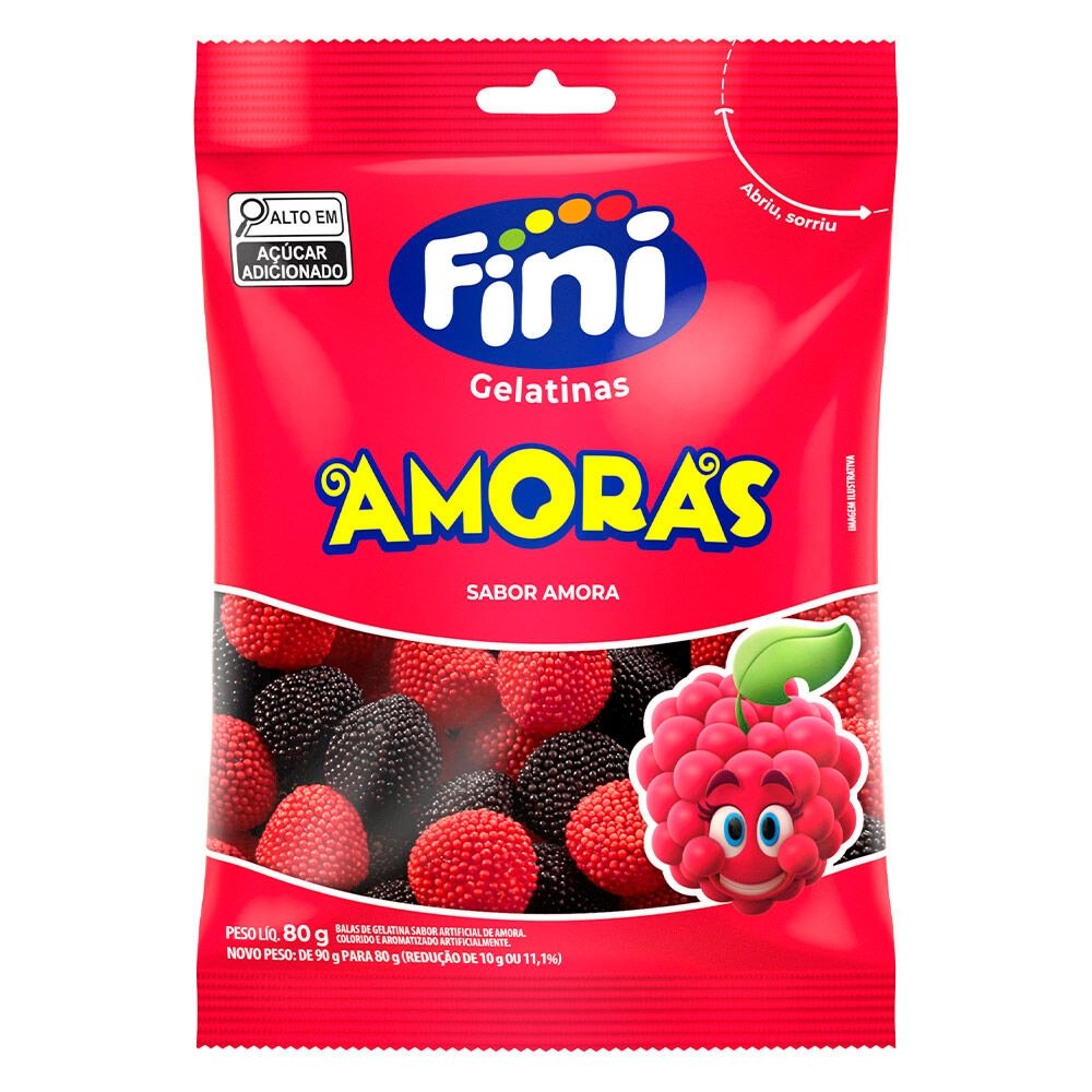 Bala Fini Gelatina Amora, 80g - Embalagem com 12 Unidades