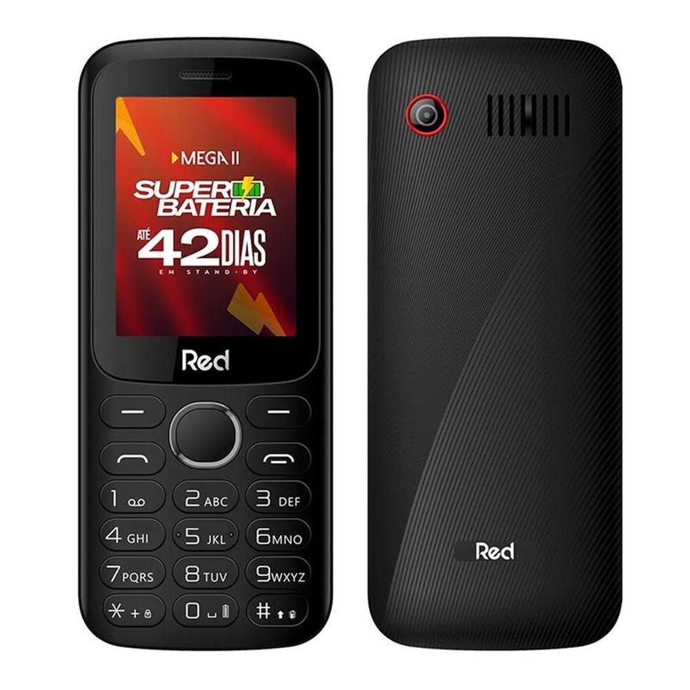 Celular Red Mobile Mega II, Dualchip, Preto/Vermelho, Tela de 2.4", Câm. Traseira VGA, 32MB