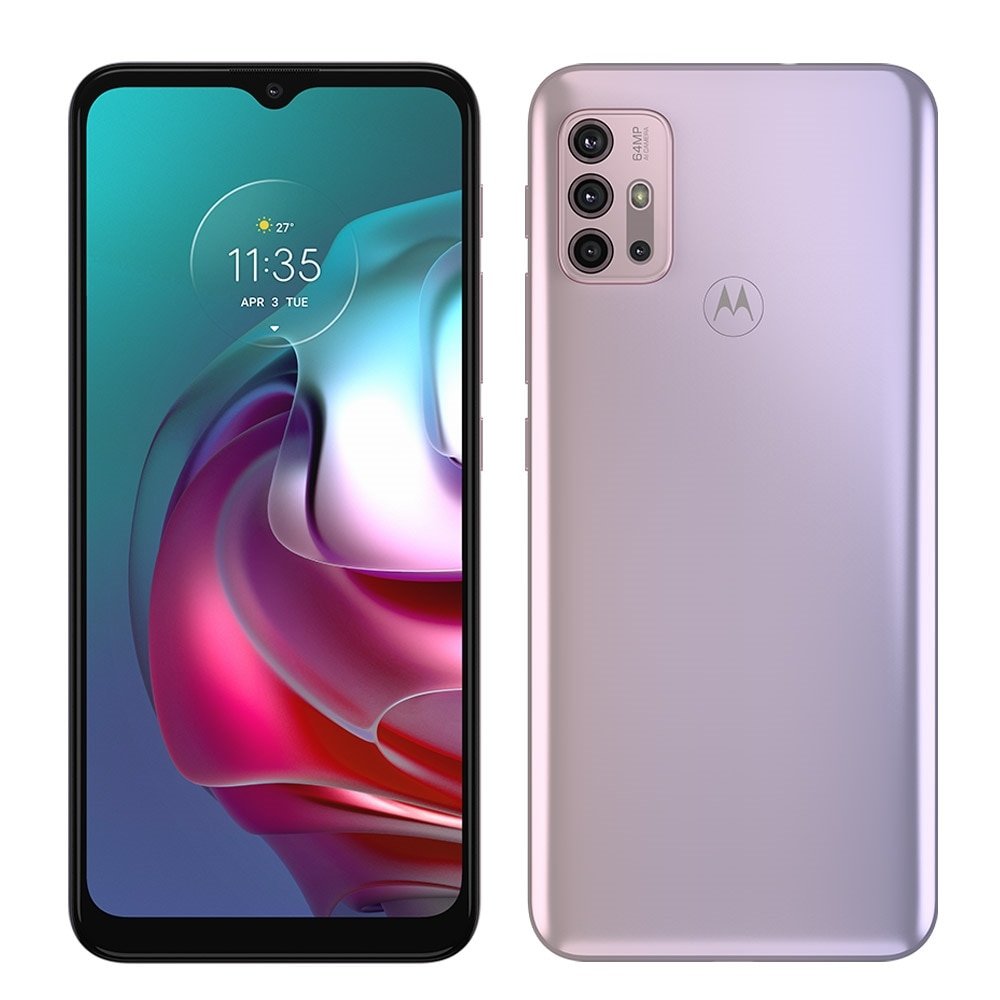 Smartphone Motorola Moto G30, Branco Lilac, Tela de 6.5", 4G-Wi-Fi, And. 11, Câm Tras. de 64+8+2+2MP, Frontal de 13MP, 128GB