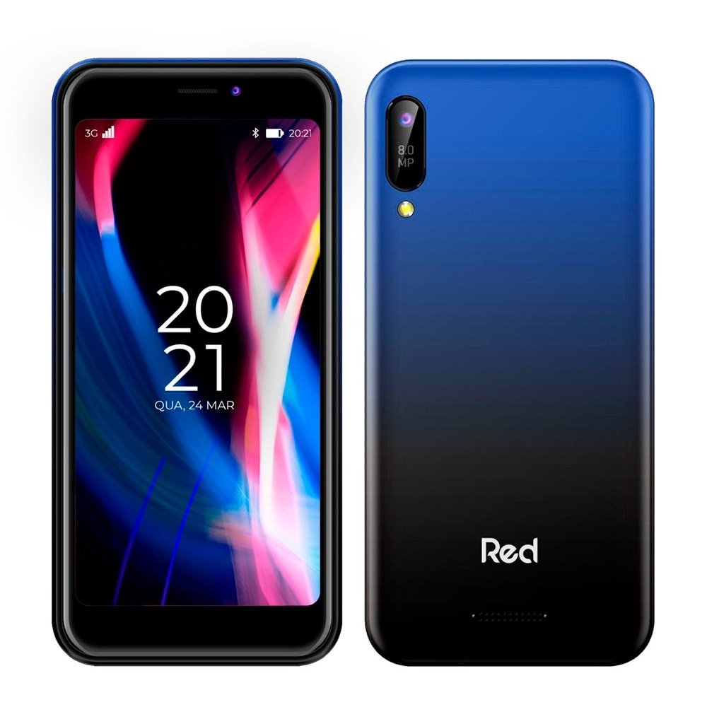 Smartphone Red Mobile Volt L Preto/Azul, Tela de 5", 3G+Wi-Fi, Android 10, Câm. Tras. de 8MP, Frontal de 5MP, 1GB RAM, 16GB