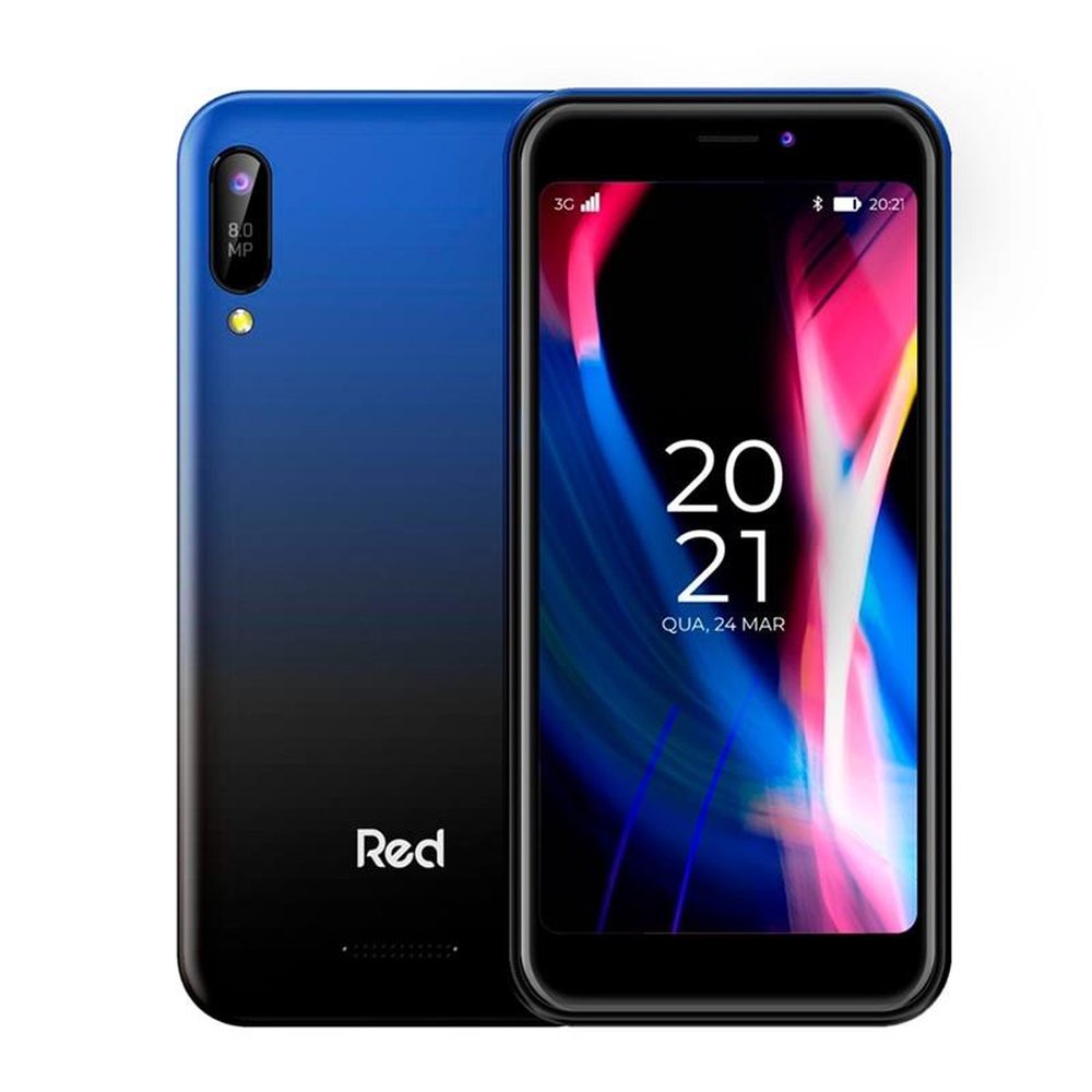 Smartphone Red Mobile Volt L Preto/Azul, Tela de 5", 3G+Wi-Fi, Android 10, Câm. Tras. de 8Mp, Frontal de 5Mp, 1Gb Ram, 16Gb