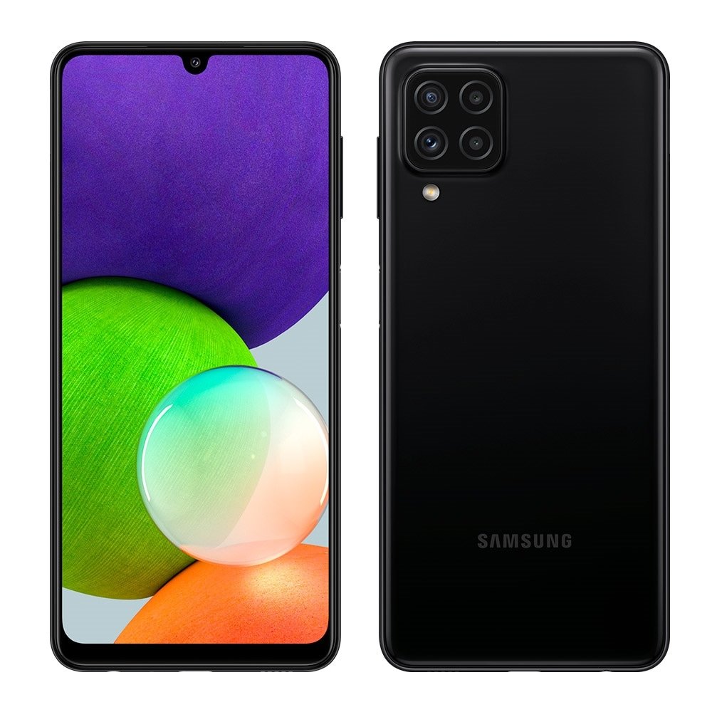 Smartphone Samsung Galaxy A22, Preto, Tela de 6.4", 4G+Wi-Fi+NFC, And. 11, Câm. Tras. 48+8+2+2MP, Frontal 13MP, 4GB RAM, 128GB