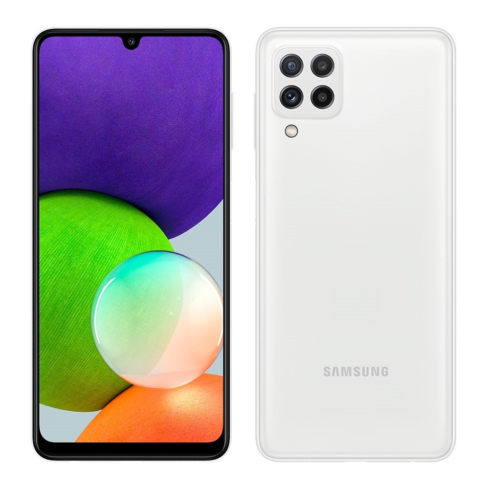 Smartphone Samsung Galaxy A22, Branco,Tela de 6.4"- 4G+Wi-Fi+NFC, And. 11,Câm. Tras. em  48+8+2+2MP, Frontal 13MP, 4GB RAM,128G